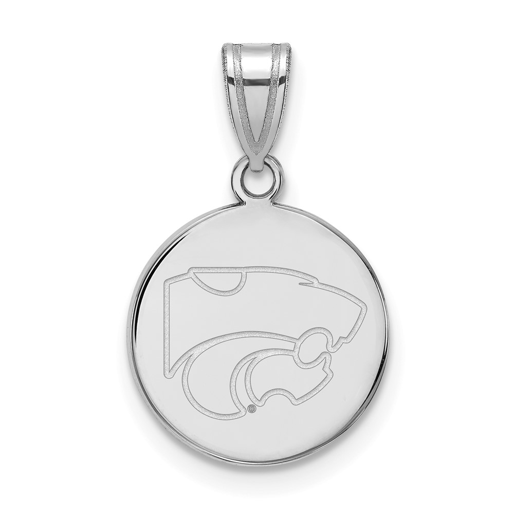 Sterling Silver Rhodium-plated LogoArt Kansas State University Wildcat Medium Disc Pendant