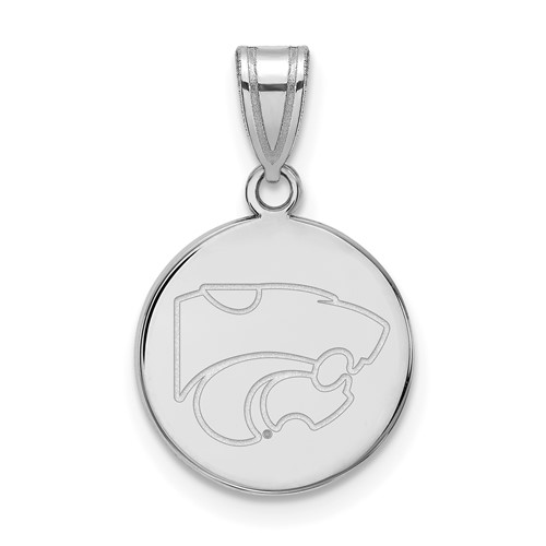 Sterling Silver Rhodium-plated LogoArt Kansas State University Wildcat Medium Disc Pendant