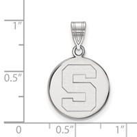 Sterling Silver Rhodium-plated LogoArt Michigan State University Letter S Medium Disc Pendant view 2