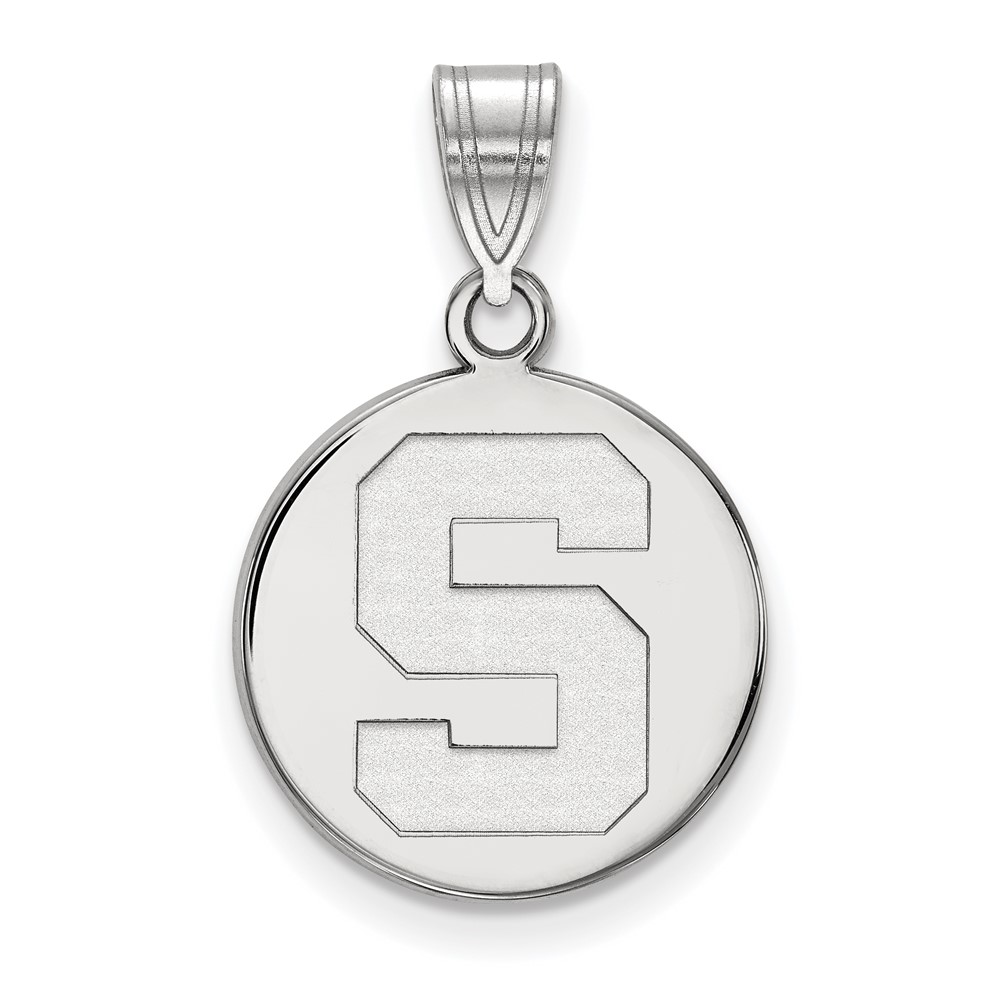 Sterling Silver Rhodium-plated LogoArt Michigan State University Letter S Medium Disc Pendant