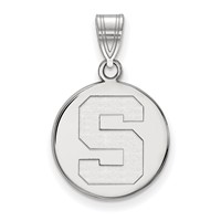 Sterling Silver Rhodium-plated LogoArt Michigan State University Letter S Medium Disc Pendant view 1
