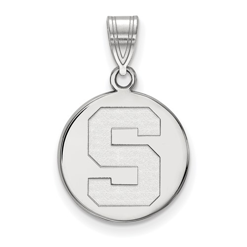 Sterling Silver Rhodium-plated LogoArt Michigan State University Letter S Medium Disc Pendant