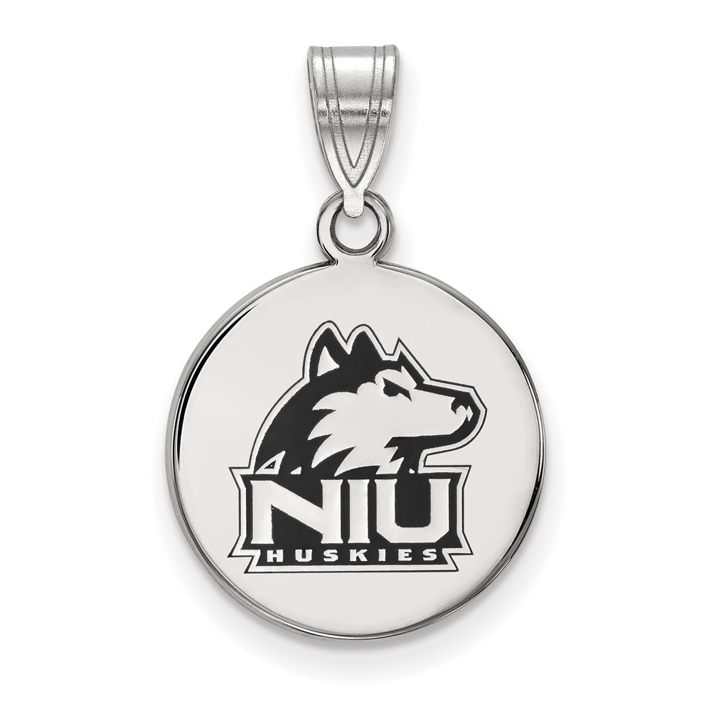 Sterling Silver Rhodium-plated LogoArt Northern Illinois University N-i-u Huskies Medium Enameled Disc Pendant