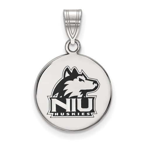 Sterling Silver Rhodium-plated LogoArt Northern Illinois University N-i-u Huskies Medium Enameled Disc Pendant