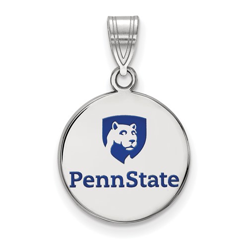 Sterling Silver Rhodium-plated LogoArt Penn State University Medium Enameled Disc Pendant