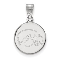 Sterling Silver Rhodium-plated LogoArt University of Iowa Hawk Medium Round Disc Pendant view 1