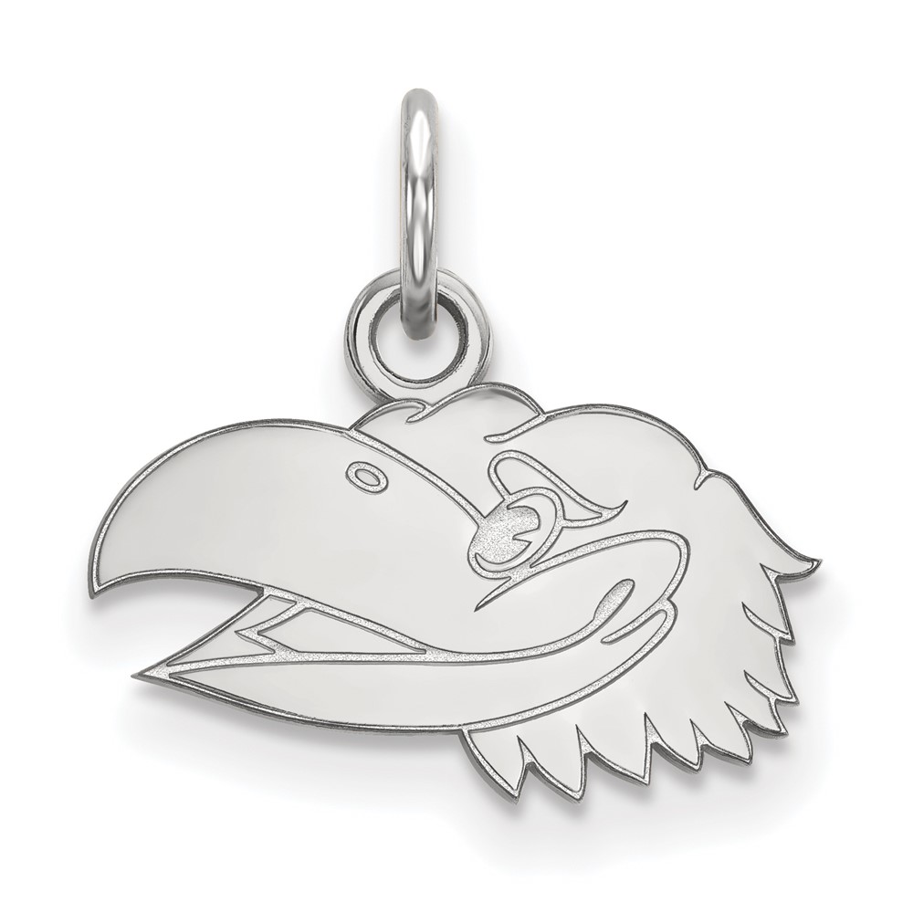 Sterling Silver Rhodium-plated LogoArt University of Kansas Jayhawk Extra Small Pendant