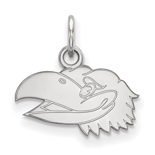 Sterling Silver Rhodium-plated LogoArt University of Kansas Jayhawk Extra Small Pendant