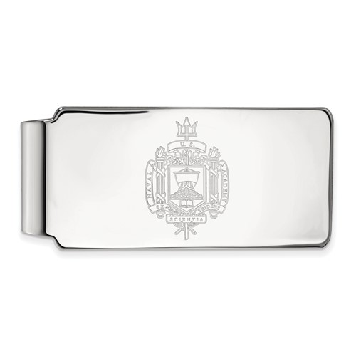 Sterling Silver Rhodium-plated LogoArt US Naval Academy Crest Money Clip
