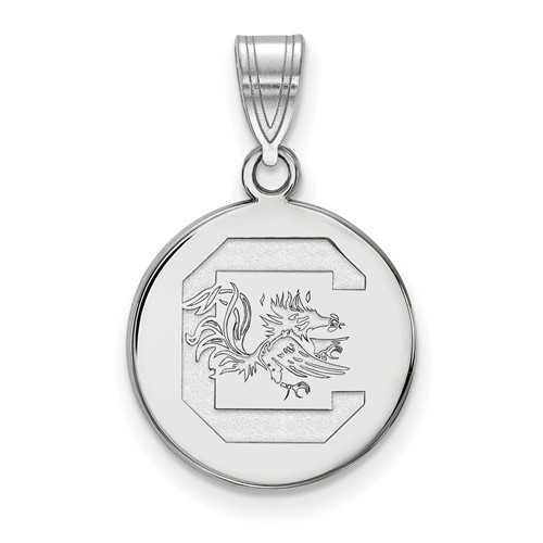 Sterling Silver Rhodium-plated LogoArt University of South Carolina Medium Disc Pendant