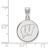 Sterling Silver Rhodium-plated LogoArt University of Wisconsin Letter W Medium Disc Pendant view 2