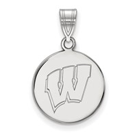 Sterling Silver Rhodium-plated LogoArt University of Wisconsin Letter W Medium Disc Pendant view 1