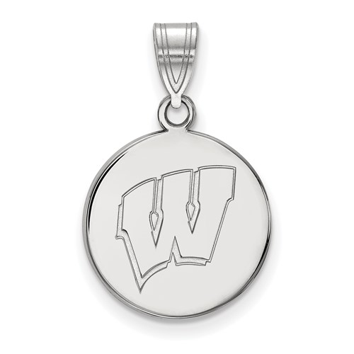 Sterling Silver Rhodium-plated LogoArt University of Wisconsin Letter W Medium Disc Pendant