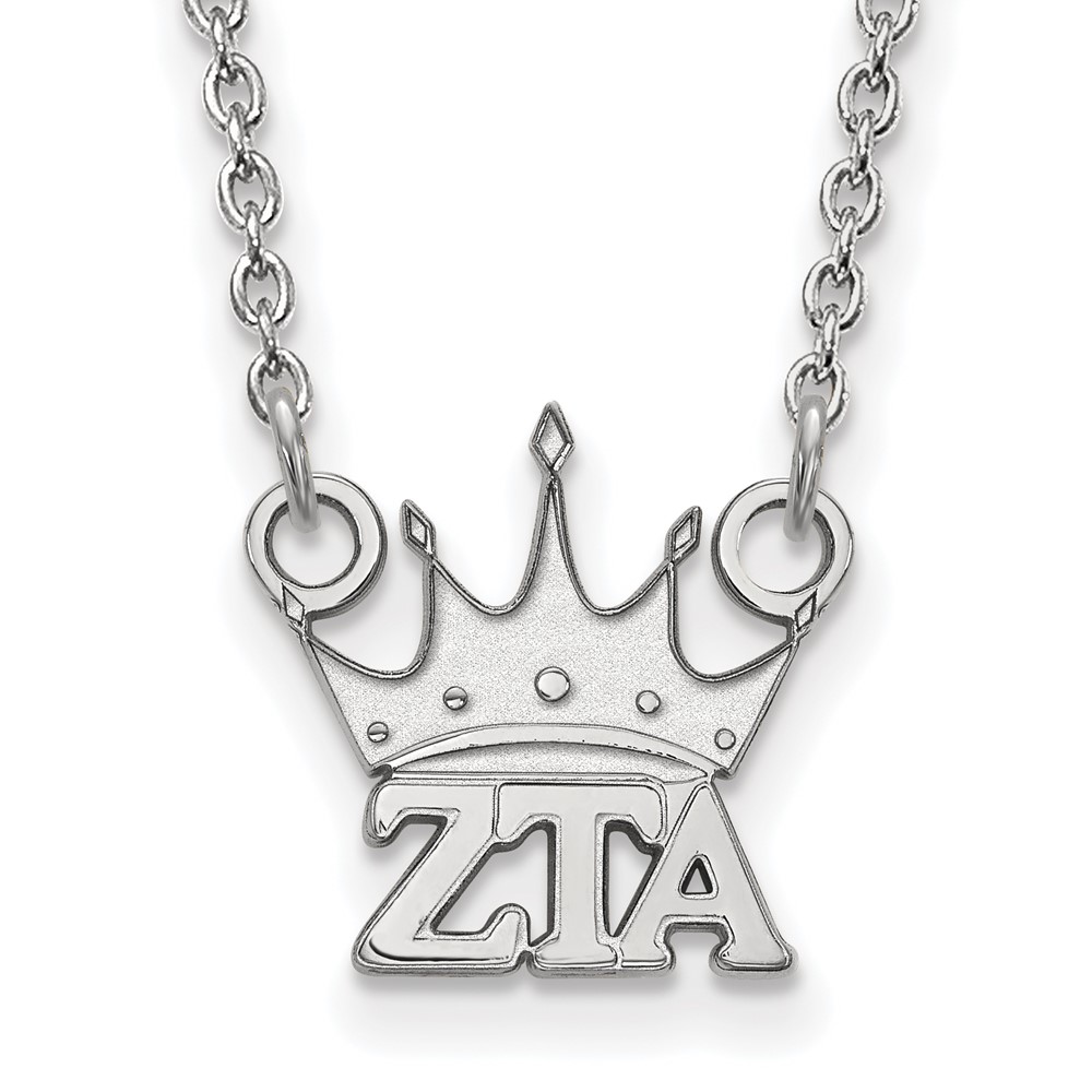 Sterling Silver Rhodium-plated LogoArt Zeta Tau Alpha Sorority Symbol Extra Small Pendant Necklace, 18"