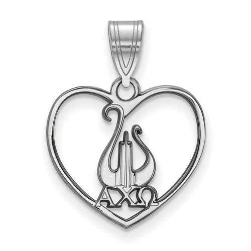 Sterling Silver Rhodium-plated LogoArt Alpha Chi Omega Sorority Symbol Heart Pendant