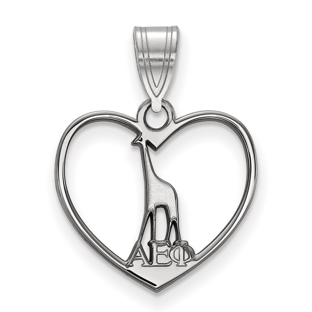 Sterling Silver Rhodium-plated LogoArt Alpha Epsilon Phi Sorority Symbol Heart Pendant