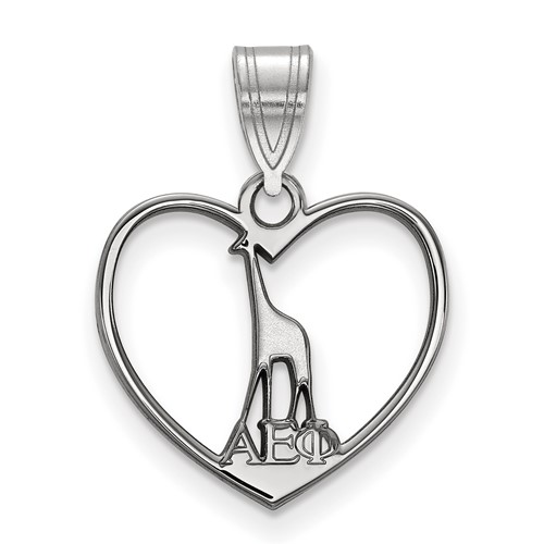 Sterling Silver Rhodium-plated LogoArt Alpha Epsilon Phi Sorority Symbol Heart Pendant
