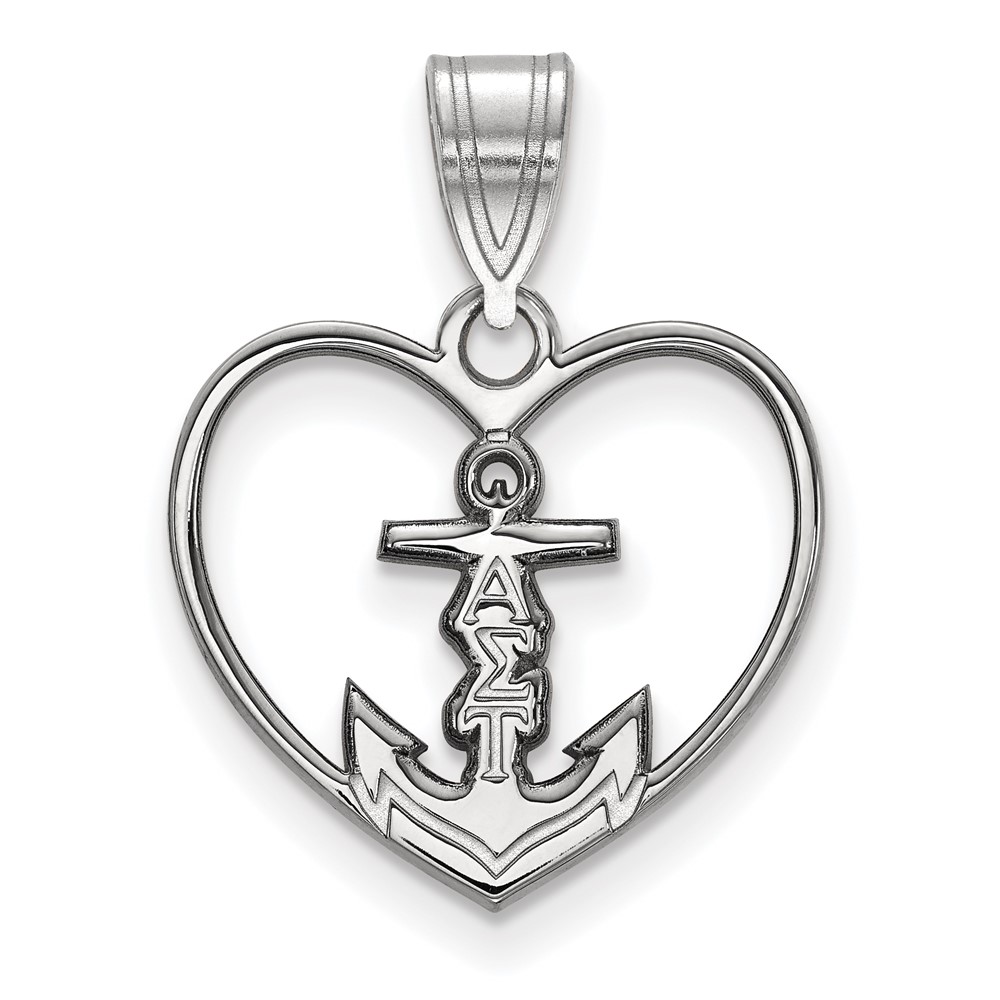 Sterling Silver Rhodium-plated LogoArt Alpha Sigma Tau Sorority Symbol Heart Pendant