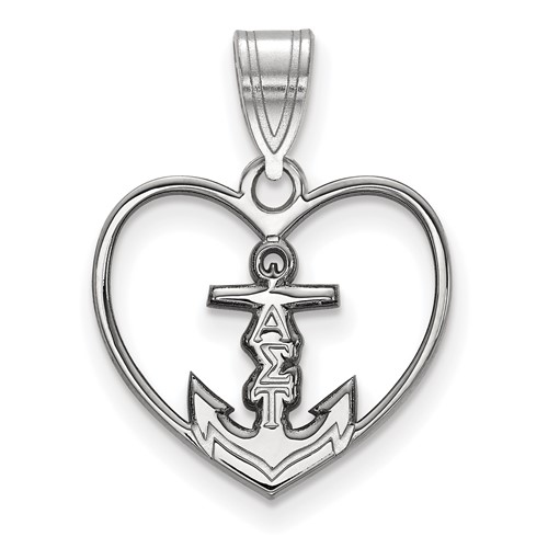 Sterling Silver Rhodium-plated LogoArt Alpha Sigma Tau Sorority Symbol Heart Pendant