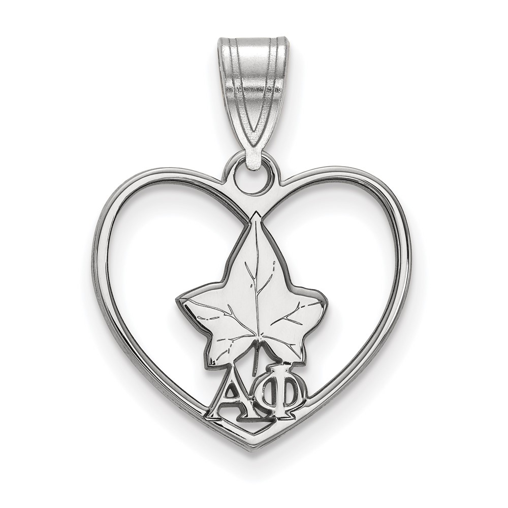 Sterling Silver Rhodium-plated LogoArt Alpha Phi Sorority Symbol Heart Pendant