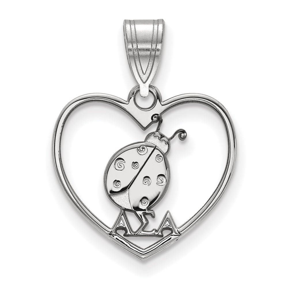 Sterling Silver Rhodium-plated LogoArt Alpha Sigma Alpha Sorority Symbol Heart Pendant