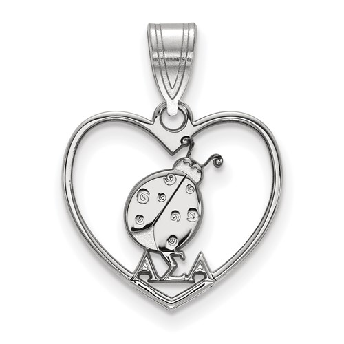 Sterling Silver Rhodium-plated LogoArt Alpha Sigma Alpha Sorority Symbol Heart Pendant