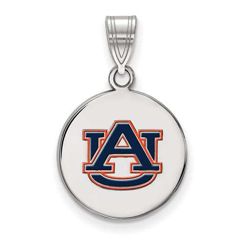 Sterling Silver Rhodium-plated LogoArt Auburn University Medium Enameled Disc Pendant