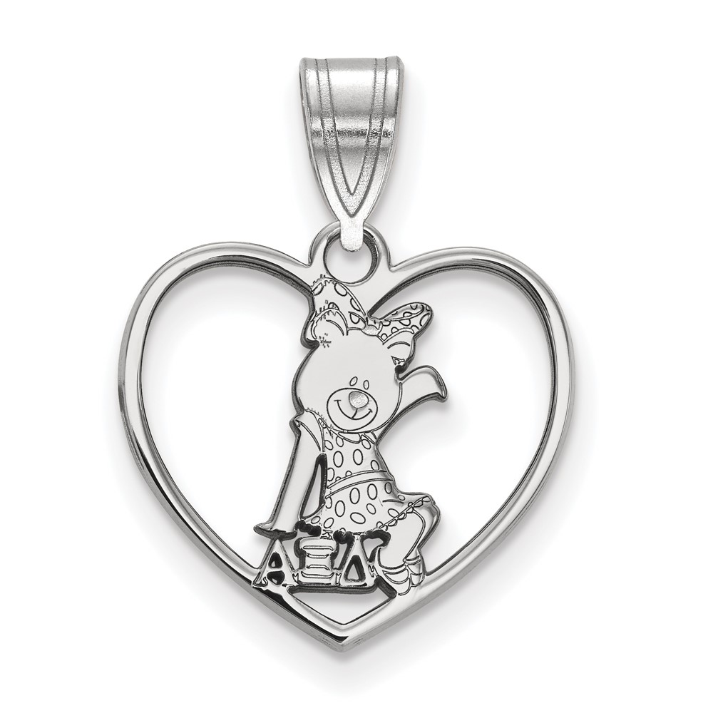 Sterling Silver Rhodium-plated LogoArt Alpha Xi Delta Sorority Symbol Heart Pendant