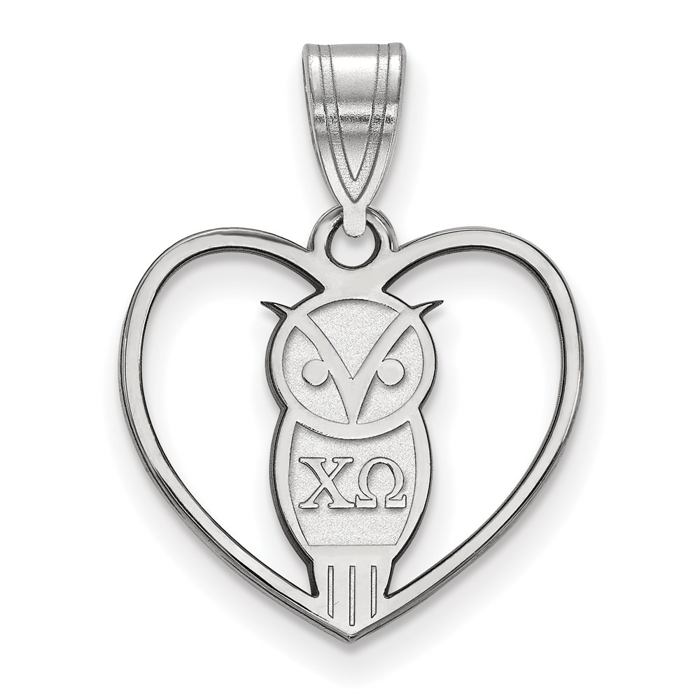 Sterling Silver Rhodium-plated LogoArt Chi Omega Sorority Symbol Heart Pendant
