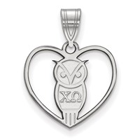 Sterling Silver Rhodium-plated LogoArt Chi Omega Sorority Symbol Heart Pendant view 1