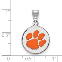 Sterling Silver Rhodium-plated LogoArt Clemson University Tiger Paw Medium Enameled Disc Pendant view 2