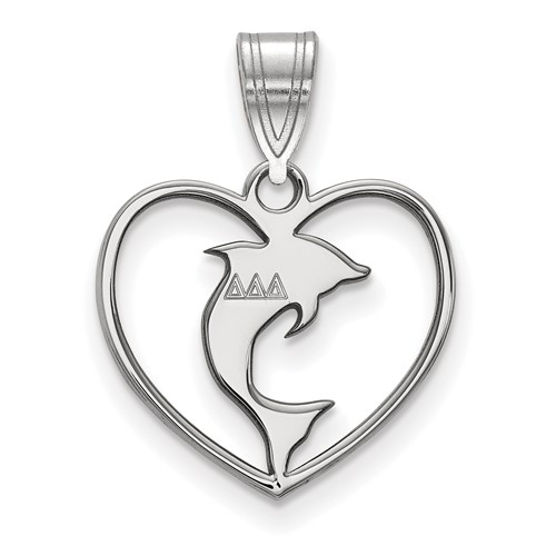 Sterling Silver Rhodium-plated LogoArt Delta Delta Delta Sorority Symbol Heart Pendant