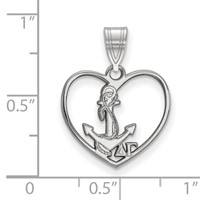 Sterling Silver Rhodium-plated LogoArt Delta Gamma Sorority Symbol Heart Pendant view 2