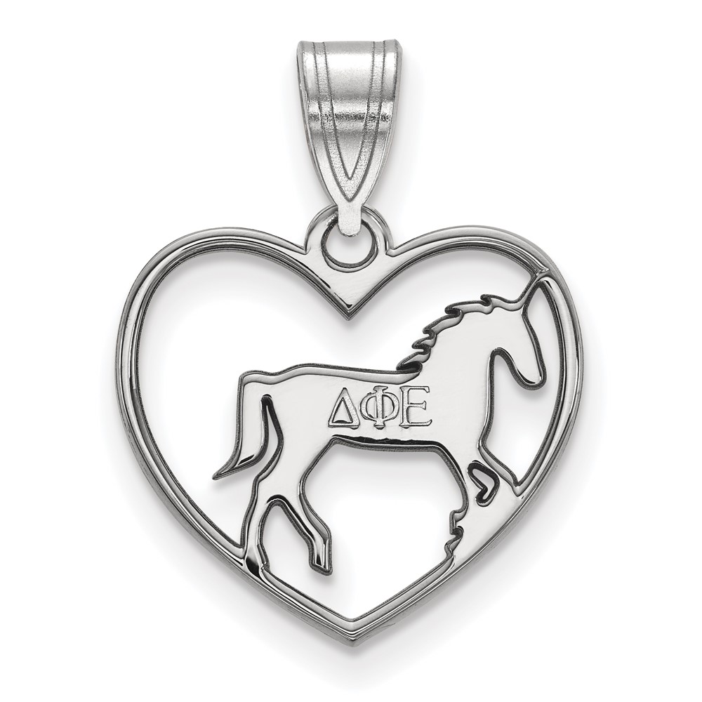 Sterling Silver Rhodium-plated LogoArt Delta Phi Epsilon Sorority Symbol Heart Pendant