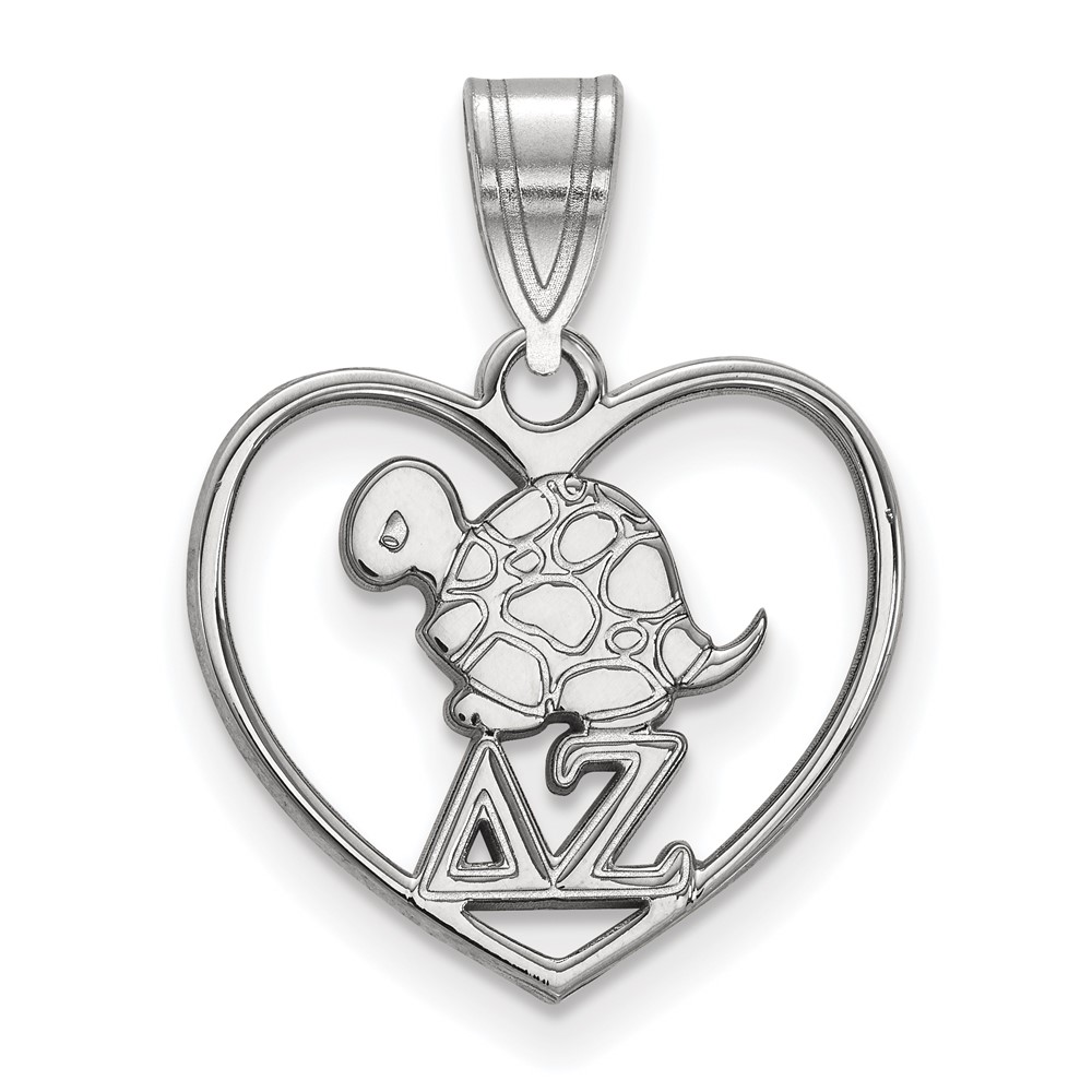 Sterling Silver Rhodium-plated LogoArt Delta Zeta Sorority Symbol Heart Pendant