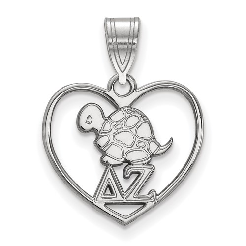Sterling Silver Rhodium-plated LogoArt Delta Zeta Sorority Symbol Heart Pendant