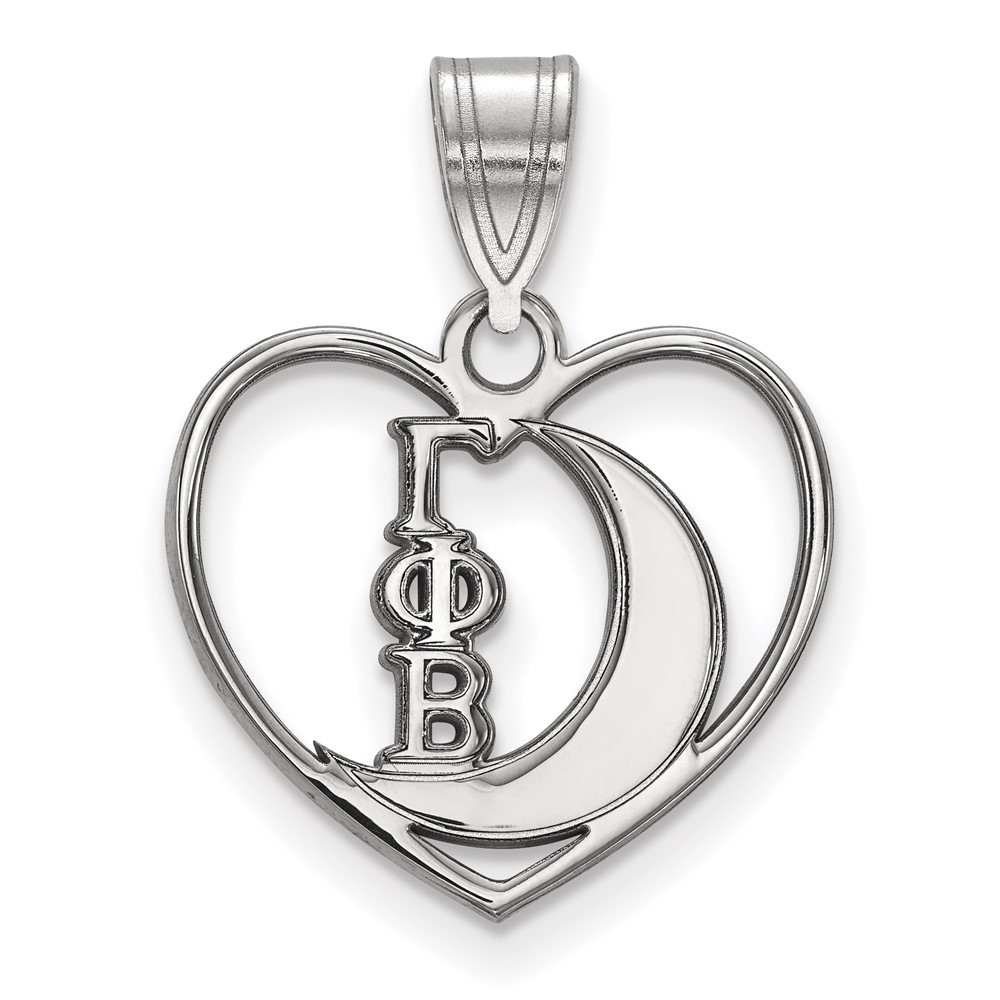 Sterling Silver Rhodium-plated LogoArt Gamma Phi Beta Sorority Symbol Heart Pendant