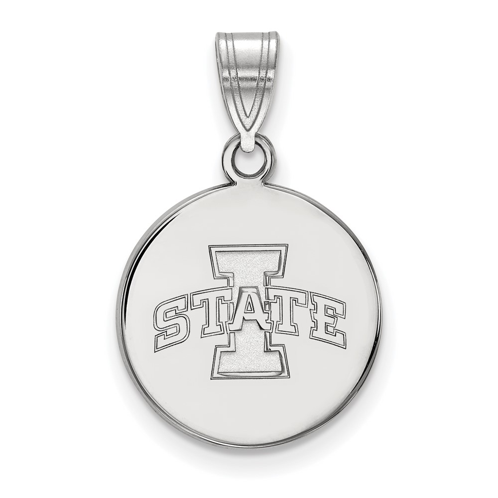 Sterling Silver Rhodium-plated LogoArt Iowa State University Medium Disc Pendant