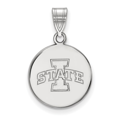 Sterling Silver Rhodium-plated LogoArt Iowa State University Medium Disc Pendant