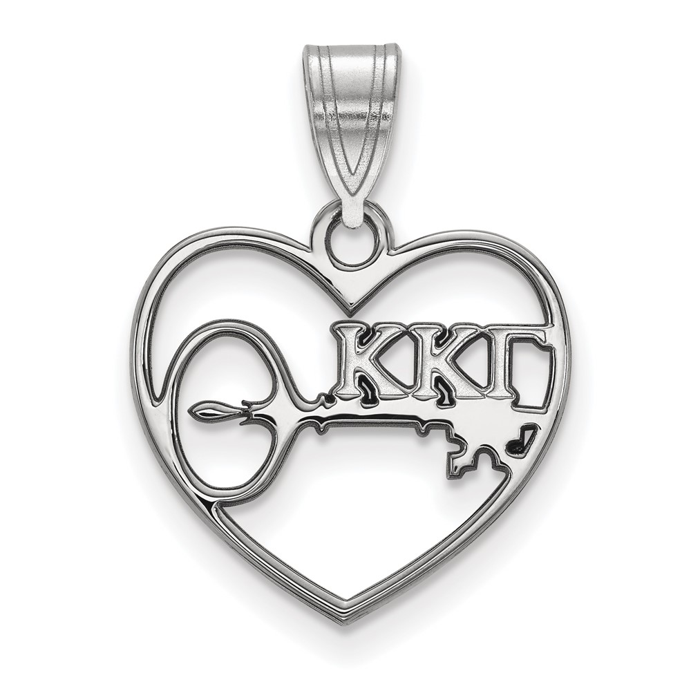 Sterling Silver Rhodium-plated LogoArt Kappa Kappa Gamma Sorority Symbol Heart Pendant