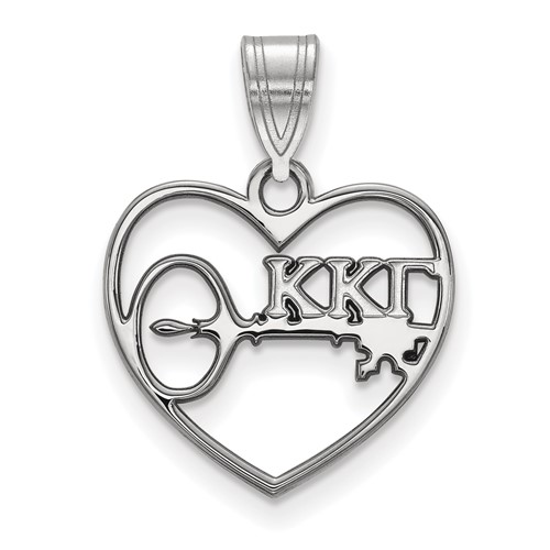 Sterling Silver Rhodium-plated LogoArt Kappa Kappa Gamma Sorority Symbol Heart Pendant