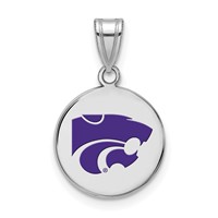 Sterling Silver Rhodium-plated LogoArt Kansas State University Wildcat Medium Enameled Disc Pendant view 1