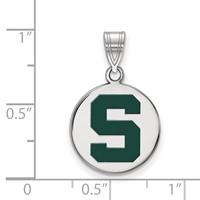 Sterling Silver Rhodium-plated LogoArt Michigan State U Medium Enameled Disc Pendant view 2