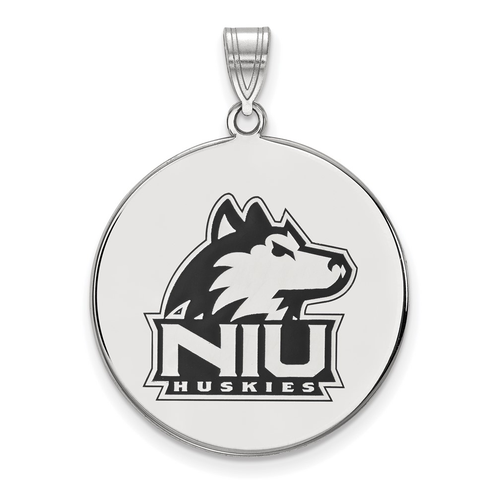 Sterling Silver Rhodium-plated LogoArt Northern Illinois University N-i-u Huskies Extra Large Enameled Disc Pendant