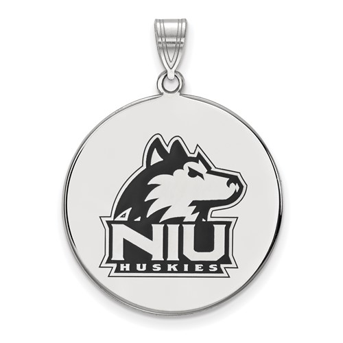 Sterling Silver Rhodium-plated LogoArt Northern Illinois University N-i-u Huskies Extra Large Enameled Disc Pendant