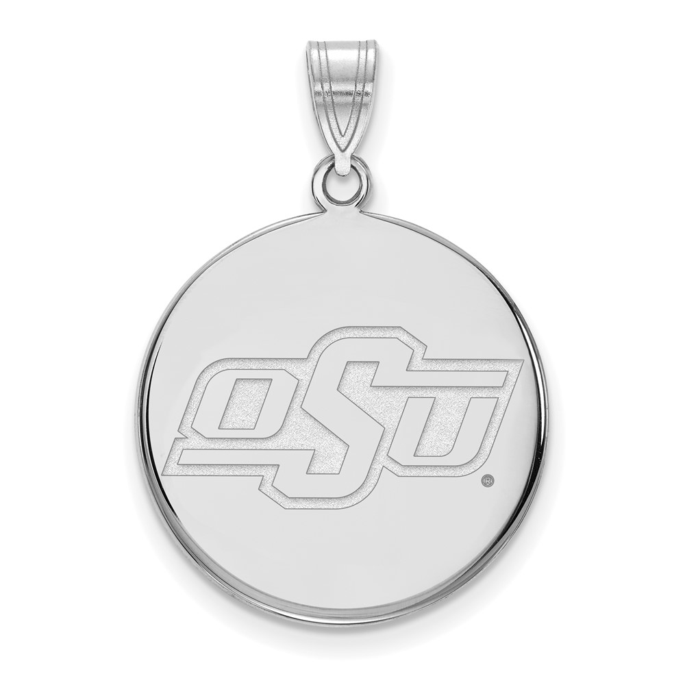 Sterling Silver Rhodium-plated LogoArt Oklahoma State University O-s-u Large Disc Pendant