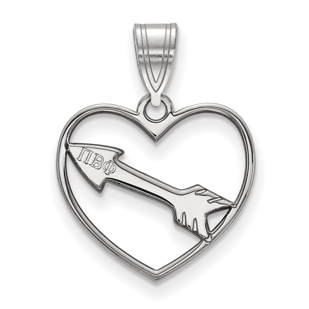 Sterling Silver Rhodium-plated LogoArt Pi Beta Phi Sorority Symbol Heart Pendant