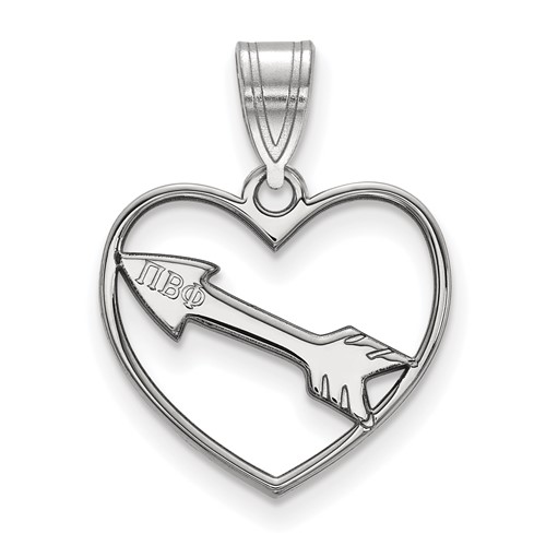 Sterling Silver Rhodium-plated LogoArt Pi Beta Phi Sorority Symbol Heart Pendant