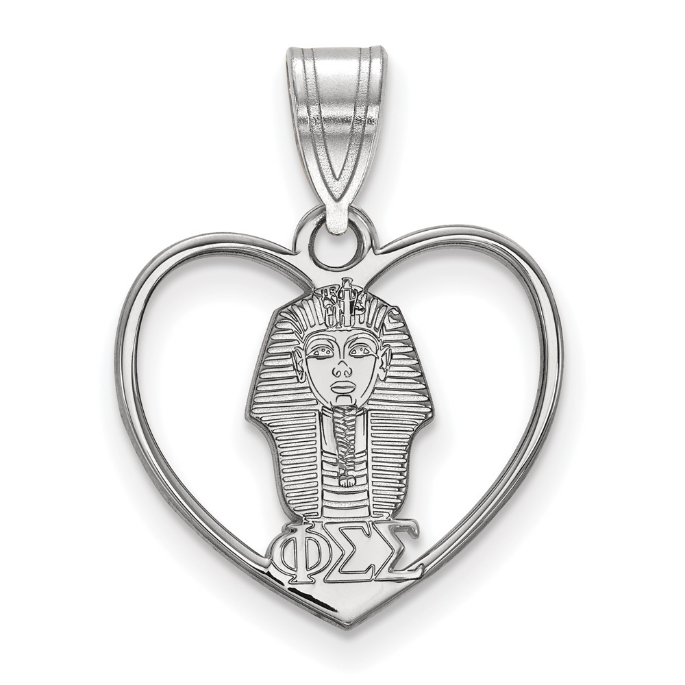 Sterling Silver Rhodium-plated LogoArt Phi Sigma Sigma Sorority Symbol Heart Pendant