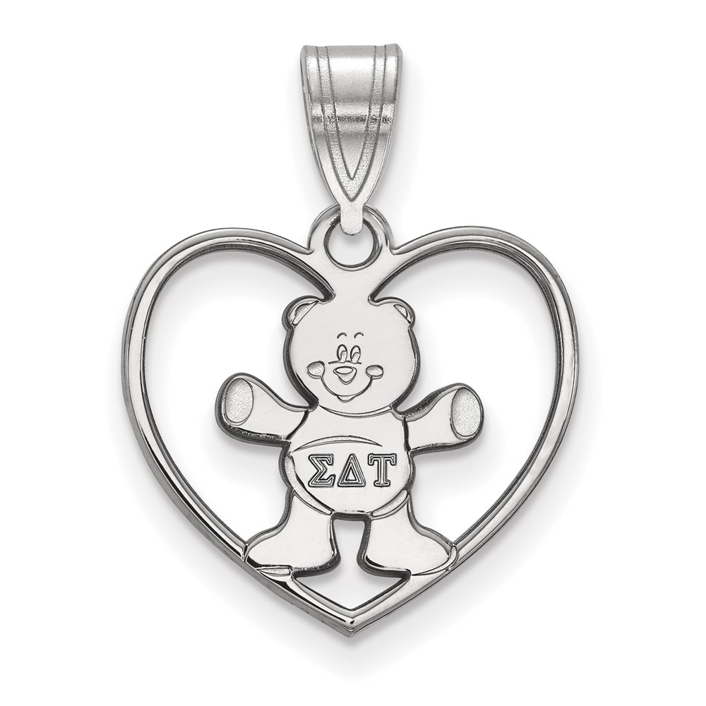 Sterling Silver Rhodium-plated LogoArt Sigma Delta Tau Sorority Symbol Heart Pendant